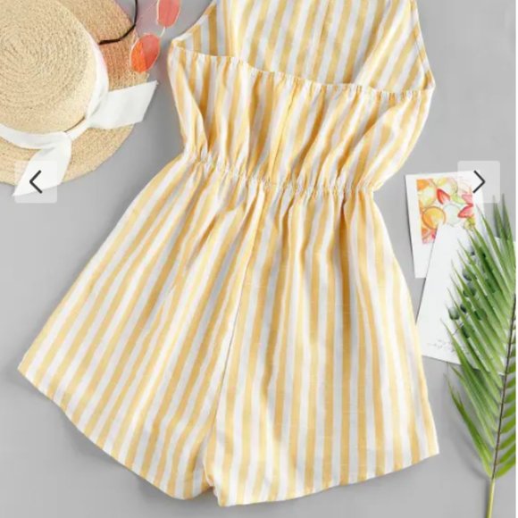 ZAFUL Striped Halter Wide Leg Romper - Picture 9 of 9